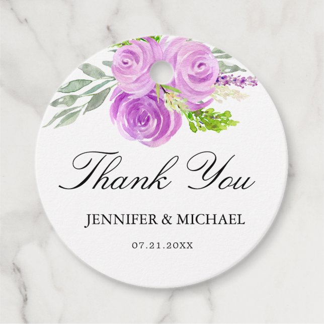 Lavender Lila Blommigt Bröllop Tack Märkre Gåvor Etiketter (Framsida)