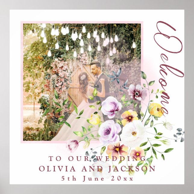  Lavender Lila Blommigt Bröllop Välkommen Poster (Framsidan)