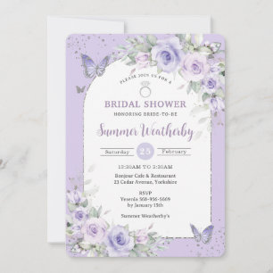 Lavender Lila Blommigt Butterflies Möhippa Inbjudningar