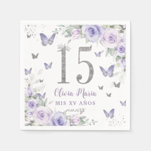 Lavender Lila Blommigt Butterflies Quinceañera 15 Pappersservett