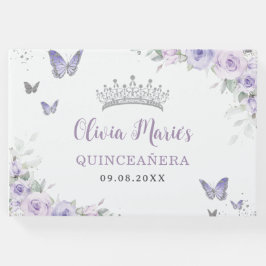 Lavender Lila Blommigt Butterflies Quinceañera Gästböcker