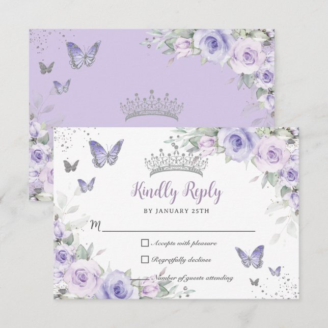 Lavender Lila Blommigt Butterflies Quinceañera OSA Kort (Fram/baksida)