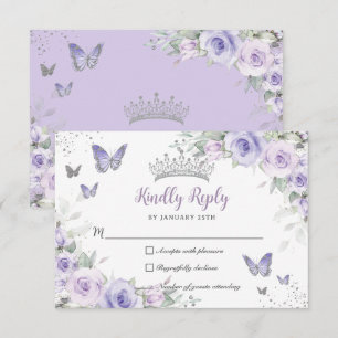 Lavender Lila Blommigt Butterflies Quinceañera OSA Kort