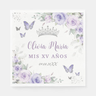 Lavender Lila Blommigt Butterflies Quinceañera Pappersservett