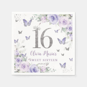 Lavender Lila Blommigt Butterflies Sweet 16 Pappersservett