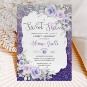 Lavender Lila Blommigt Butterflies Sweet sixteen Inbjudningar