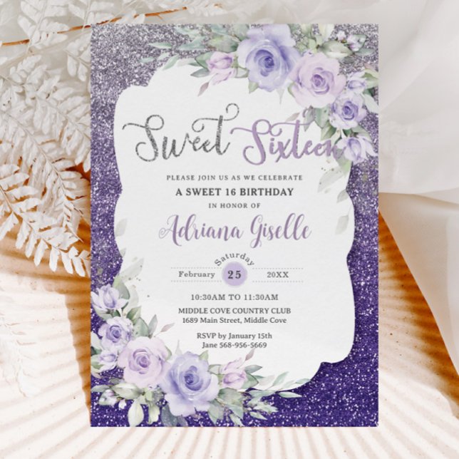 Lavender Lila Blommigt Butterflies Sweet sixteen Inbjudningar (Skapare uppladdad)