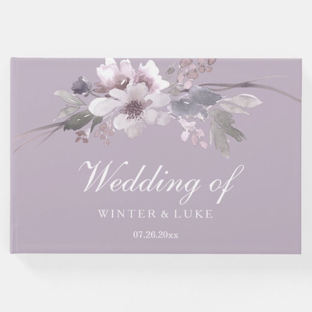 Lavender Lila Blommigt Elegant bröllop Guestbook Gästböcker (Framsida)