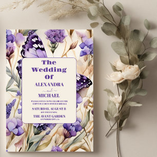Lavender Lila Blommigt Elegant bröllop Inbjudningar