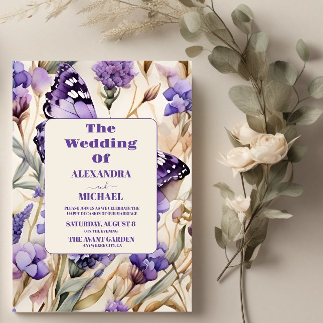 Lavender Lila Blommigt Elegant bröllop Inbjudningar (Skapare uppladdad)