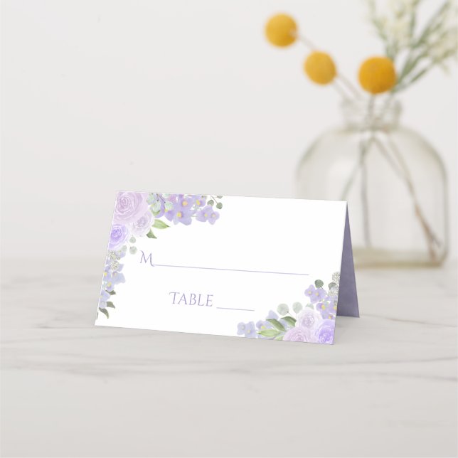 Lavender Lila Blommigt Elegant bröllop Skriva-In Placeringskort (Framsida)