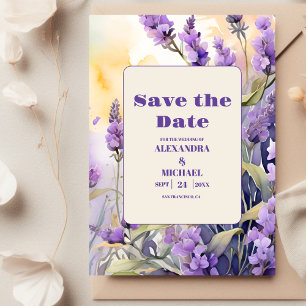 Lavender Lila Blommigt Elegant bröllop Spara Datumet