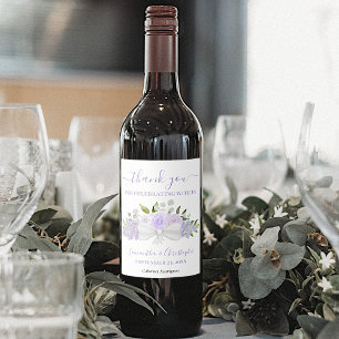 Lavender Lila Blommigt Elegant bröllop Tack Vinflaska Etikett