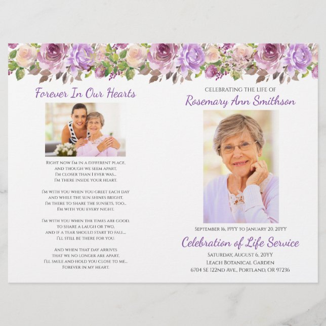 Lavender Lila Blommigt Funeral Flyer Template (Framsida)