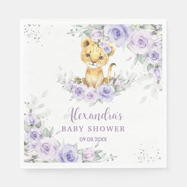 Lavender Lila Blommigt Lejona Unge Baby Shower Pappersservett (Framsidan)