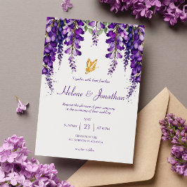 Lavender Lila Blommigt Modern Elegant bröllop Inbjudningar