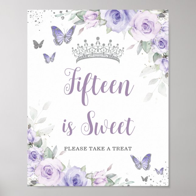 Lavender Lila Blommigt Quinceañera Treat Favor Poster (Framsidan)