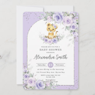 Lavender Lila Blommigt Sweet Lejonare Unge Baby Sh Inbjudningar