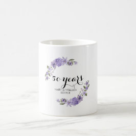 Lavender lila blommigtar 50:e bröllop-årsdagen kaffemugg