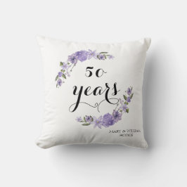 Lavender lila blommigtar 50:e bröllop-årsdagen kudde