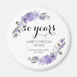 Lavender lila blommigtar 50:e bröllop-årsdagen magnet
