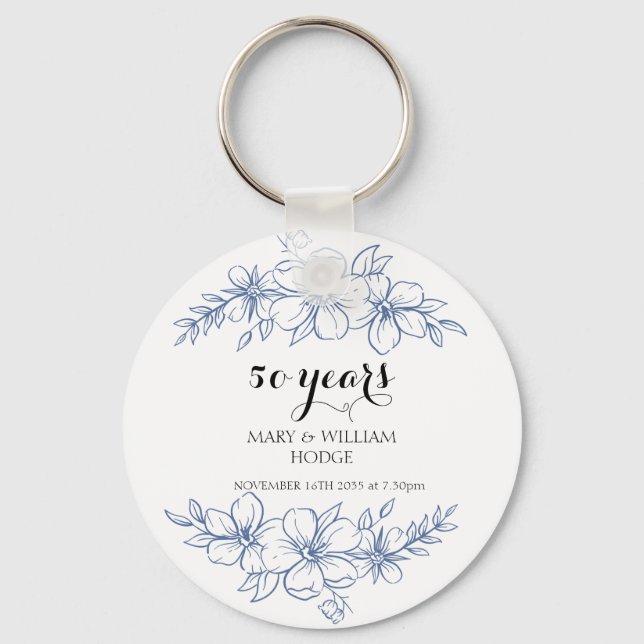 Lavender lila blommigtar 50:e bröllop-årsdagen nyckelring (Framsida)