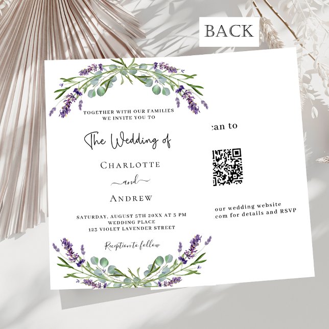Lavender lila blommigts greenery QR OSA bröllop Inbjudningar (Skapare uppladdad)