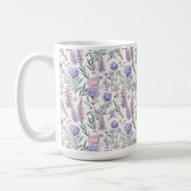Lavender Lila Blommönster Cottagecore Kaffemugg (Vänster)