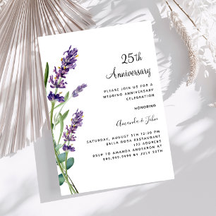 Lavender lila blommor 25:e bröllopsdagen inbjudningar