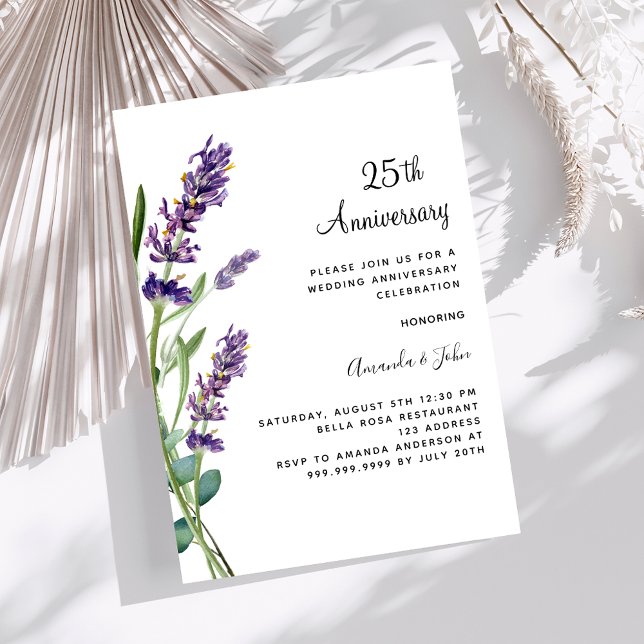 Lavender lila blommor 25:e bröllopsdagen inbjudningar (Skapare uppladdad)