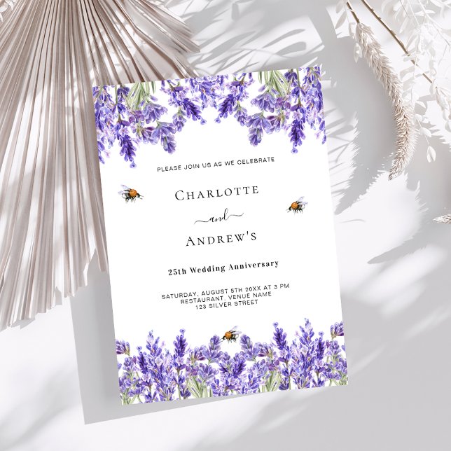 Lavender lila blommor 25:e bröllopsdagen inbjudningar (Skapare uppladdad)