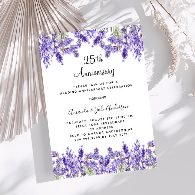 Lavender lila blommor 25:e bröllopsdagen inbjudningar (Skapare uppladdad)