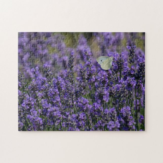 Lavender Lila blommor Fält med fjäril Pussel (Horisontell)