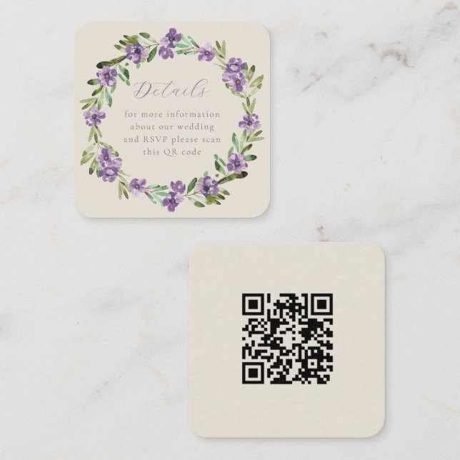 Lavender Lila Botaniskt kranfall QR- kod Bröllop Tilläggskort (Fram/baksida)
