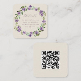 Lavender Lila Botaniskt kranfall QR- kod Bröllop Tilläggskort