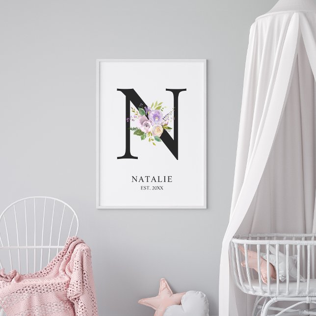 Lavender Lila Brev 'N' Nursery Namn Wall Art Poster (Skapare uppladdad)