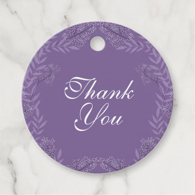 Lavender Lila Bröllop Botaniska Gåvor Etiketter (Framsida)