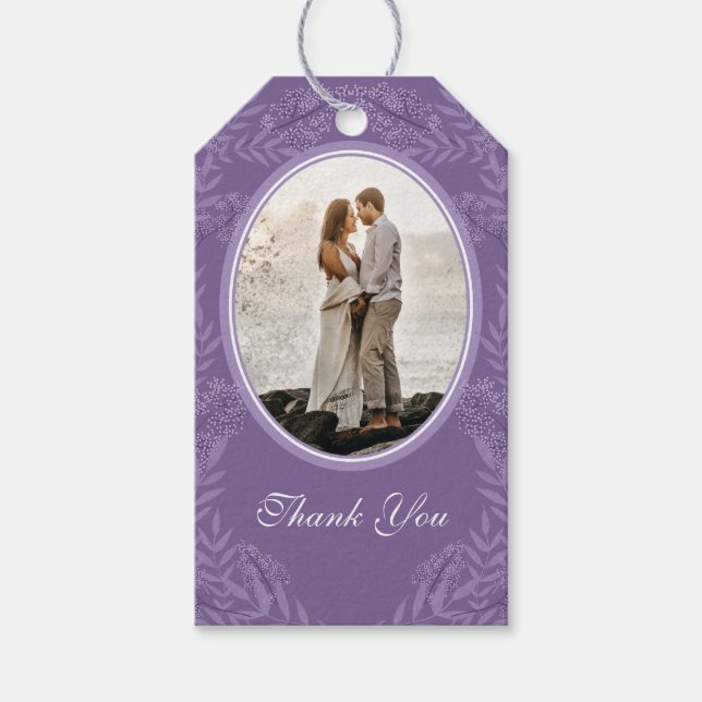 Lavender Lila Bröllop Botaniska Presentetikett (Framsidan)