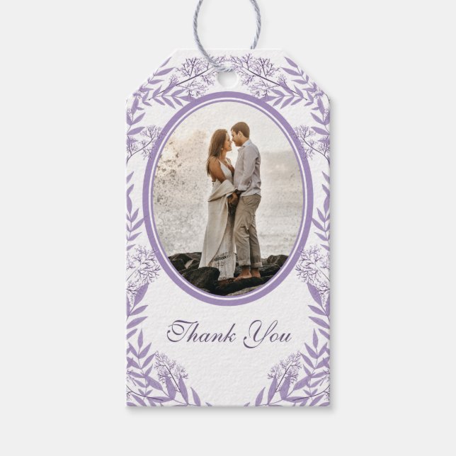 Lavender Lila Bröllop Botaniska Presentetikett (Framsidan)