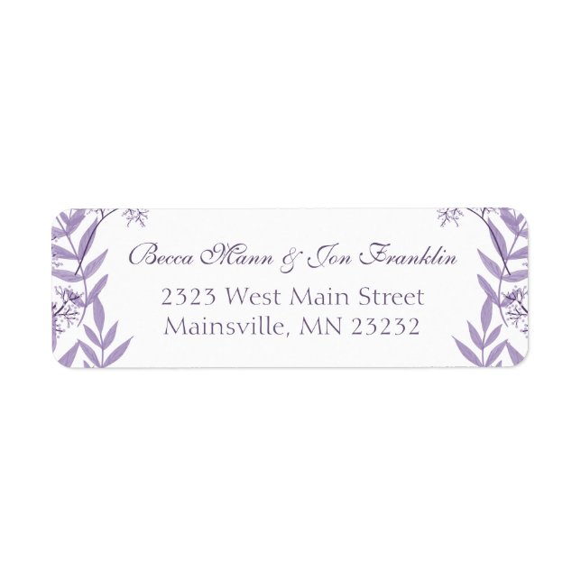 Lavender Lila Bröllop Botaniska Returadress Etikett (Framsidan)