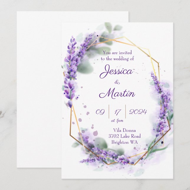 Lavender lila bröllopsinbjudan inbjudningar (Fram/baksida)