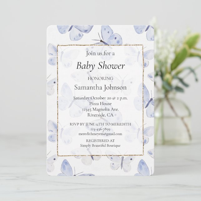 Lavender Lila Butterflies Baby Shower Inbjudningar (Stående Fram)