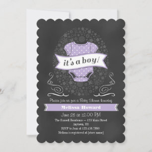 Lavender Lila Chalkboard Boy Shower Inbjudan