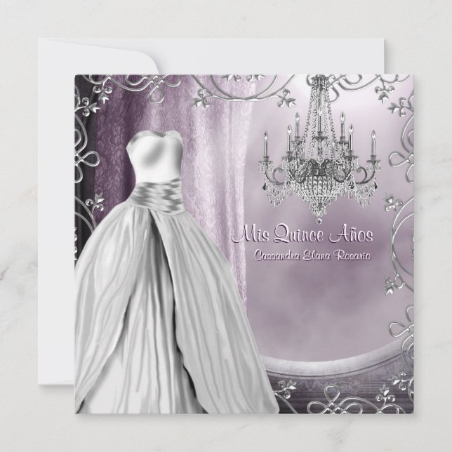Lavender Lila Chandelier Lila Quinceanera Inbjudningar (Framsida)