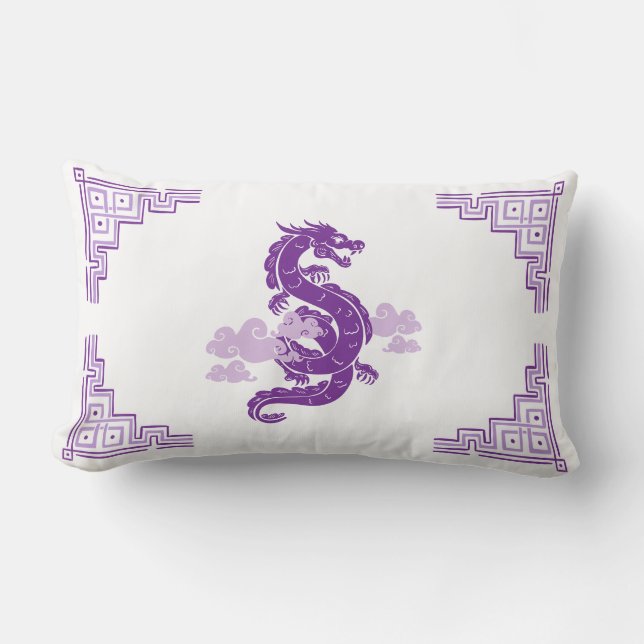 Lavender Lila Chinoiserie Dragon and Clouds Lumbarkudde (Framsida)