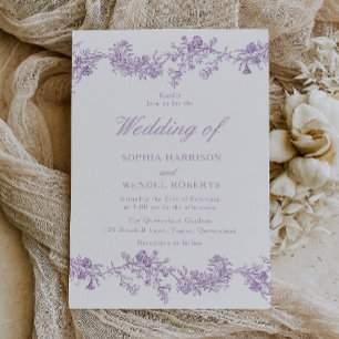 Lavender Lila Chinoiserie Elegant bröllop Inbjudningar