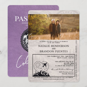 Lavender Lila Colorado Passport Bröllop Inbjudningar