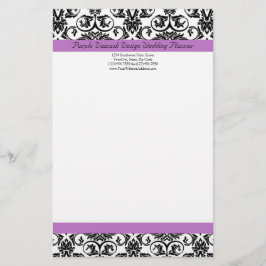 Lavender Lila Damask Black/White Brevpapper