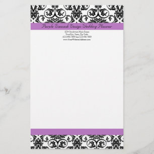Lavender Lila Damask Black/White Brevpapper