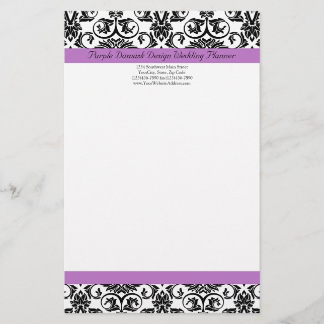 Lavender Lila Damask Black/White Brevpapper (Framsida)